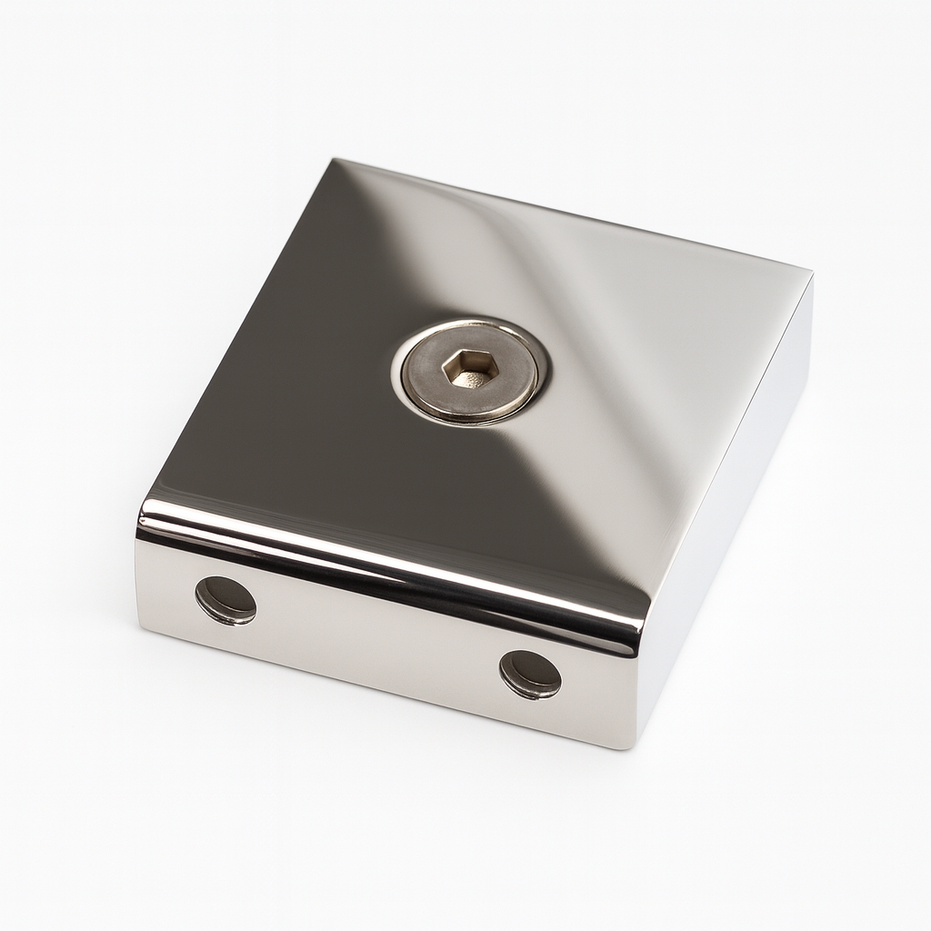Double screw clamp wall mount for glass from Best Glass Parts, designed to secure glass panels with sturdy metal fittings.