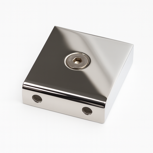 Double screw clamp wall mount for glass from Best Glass Parts, designed to secure glass panels with sturdy metal fittings.