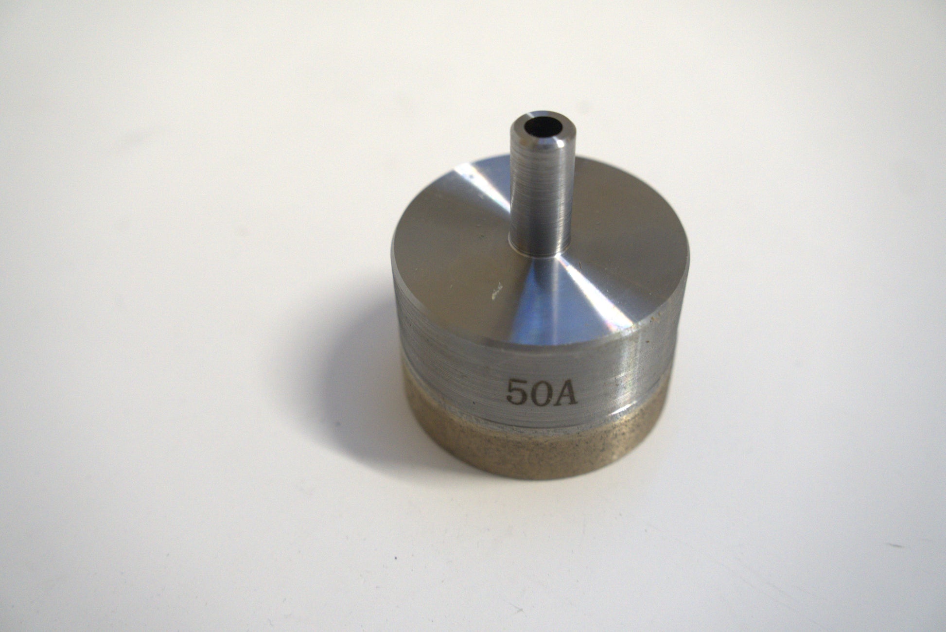 Diamond core cone drill bit, 2-inch (50mm) size from Best Glass Parts, showing the pointed tip and cylindrical body for glass drilling.