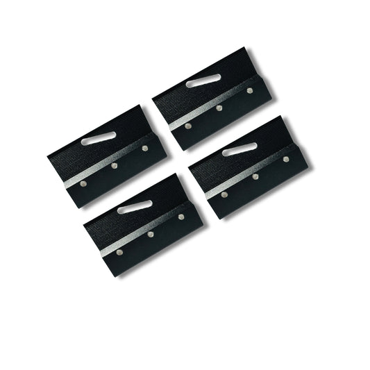 Set of four black glass clamps by Best Glass Parts, holding glass panels securely with sturdy metal grips.
