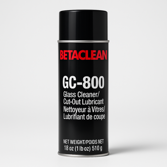 Clear glass cleaner bottle labeled GC 800 by Best Glass Parts, with spray nozzle and transparent liquid inside.