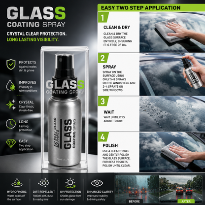 Best Glass Parts glass coating spray bottle with nozzle for protecting glass surfaces and enhancing clarity.