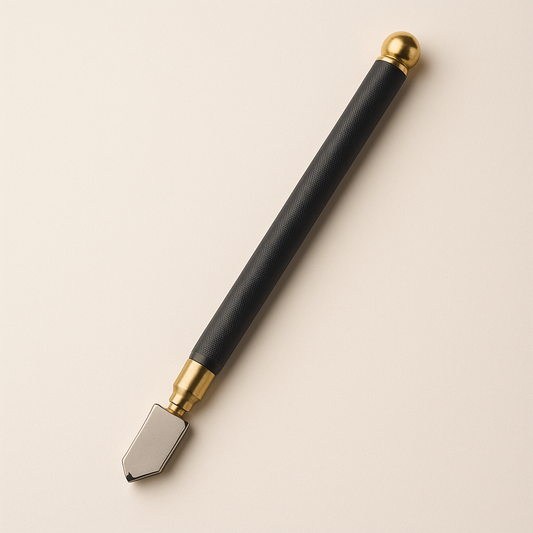 Black glass diamond cutter pencil with metal handle from Best Glass Parts, showing the precision tip for glass cutting.