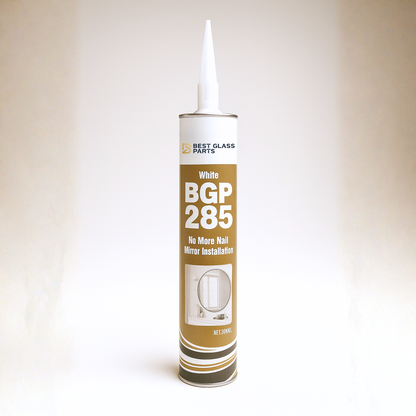 Heavy duty glue 285 from Best Glass Parts, shown in a clear container with its applicator tip for strong adhesive bonding.