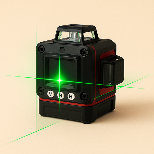 Best Glass Parts laser level with bright LED display showing precise horizontal and vertical alignment lines.