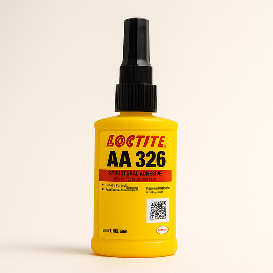 Close-up of Loctite AA326 adhesive tube from Best Glass Parts, showing the label and nozzle for glass bonding applications.