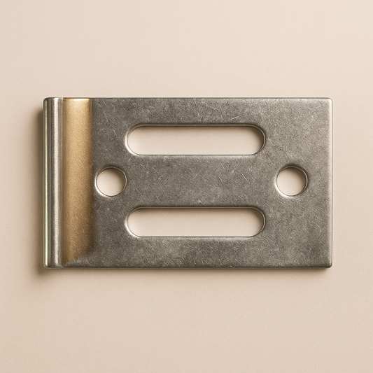 Mirror clip by Best Glass Parts, a small metal fastener used to secure mirrors in place, shown in close-up.