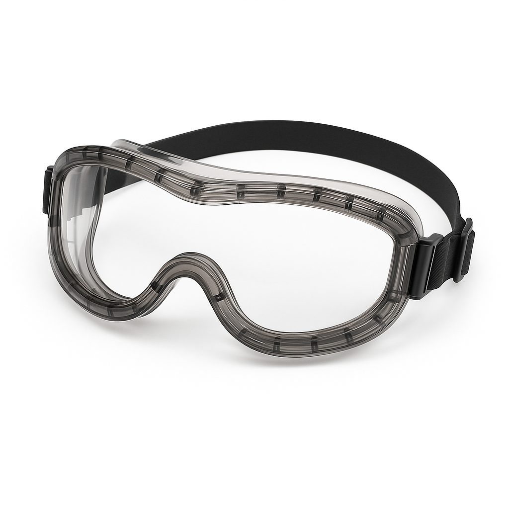 Clear safety glasses with adjustable belt from Best Glass Parts, designed for eye protection during industrial or lab work.