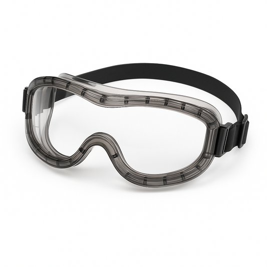 Clear safety glasses with adjustable belt from Best Glass Parts, designed for eye protection during industrial or lab work.