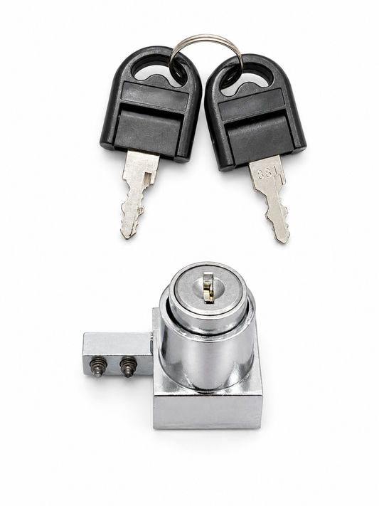Showcase glass lock by Best Glass Parts, clear glass display lock with metal hardware for secure display cases.