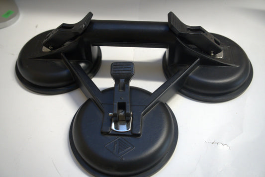 Black suction cup triple plate from Best Glass Parts with three suction cups and a sturdy black frame, ideal for glass mounting.