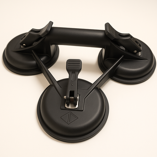 Black suction cup triple plate from Best Glass Parts with three suction cups for secure mounting and support.
