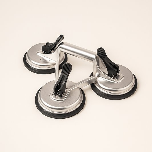 Chrome suction cup triple plate from Best Glass Parts, featuring three suction cups connected by a chrome plate for secure mounting.