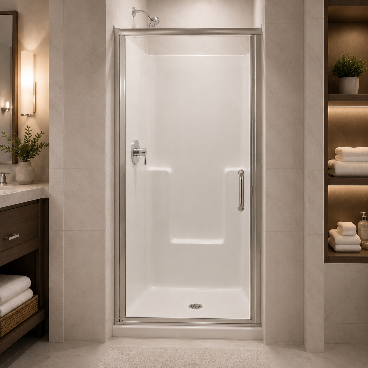 Full set of black 6mm pivot glass doors by Best Glass Parts, showing the door panels and hardware installation details.