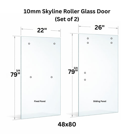 10mm tempered glass panel with holes for roller sliding doors, featuring polished edges and transparent design by Best Glass Parts.