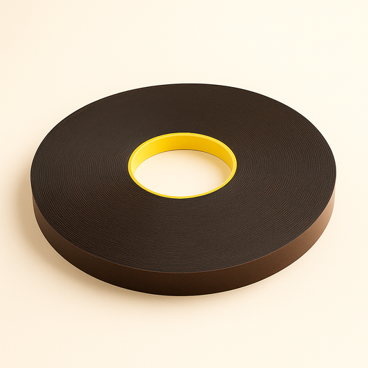 White U-channel tape from Best Glass Parts, showing close-up of flexible adhesive-backed tape for glass edging or framing.